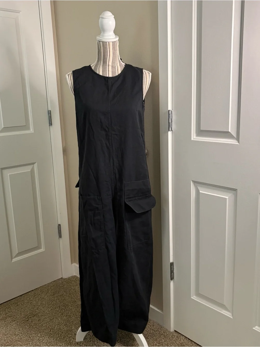 COS Black Sleeveless Wide-Leg Cotton linen Jumpsuit Pockets 6 quiet luxury